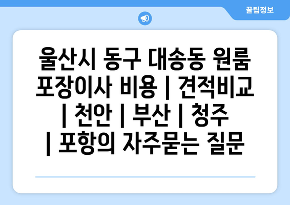 울산시 동구 대송동 원룸 포장이사 비용 | 견적비교 | 천안 | 부산 | 청주 | 포항