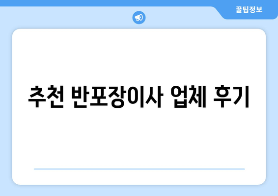 추천 반포장이사 업체 후기