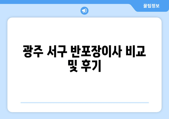 광주 서구 반포장이사 비교 및 후기