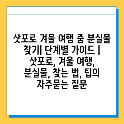 삿포로 겨울 여행 중 분실물 찾기| 단계별 가이드 | 삿포로, 겨울 여행, 분실물, 찾는 법, 팁