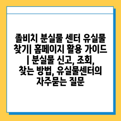 졸비치 분실물 센터 유실물 찾기| 홈페이지 활용 가이드 | 분실물 신고, 조회, 찾는 방법, 유실물센터