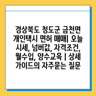 경상북도 청도군 금천면 개인택시 면허 매매| 오늘 시세, 넘버값, 자격조건, 월수입, 양수교육 | 상세 가이드