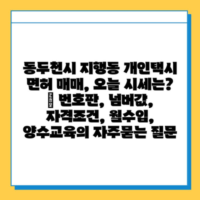 동두천시 지행동 개인택시 면허 매매, 오늘 시세는? | 번호판, 넘버값, 자격조건, 월수입, 양수교육