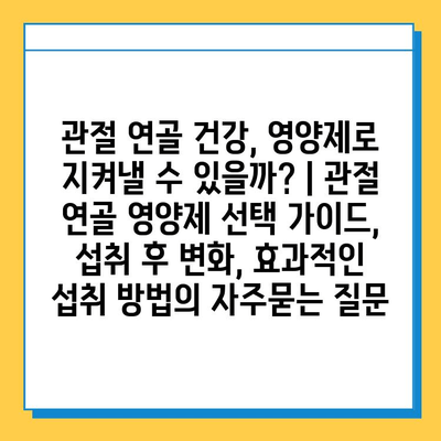 관절 연골 건강, 영양제로 지켜낼 수 있을까? | 관절 연골 영양제 선택 가이드, 섭취 후 변화, 효과적인 섭취 방법