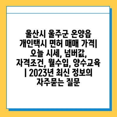 울산시 울주군 온양읍 개인택시 면허 매매 가격| 오늘 시세, 넘버값, 자격조건, 월수입, 양수교육 | 2023년 최신 정보