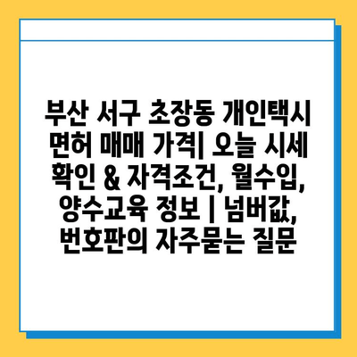 부산 서구 초장동 개인택시 면허 매매 가격| 오늘 시세 확인 & 자격조건, 월수입, 양수교육 정보 | 넘버값, 번호판