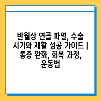반월상 연골 파열, 수술 시기와 재활 성공 가이드 | 통증 완화, 회복 과정, 운동법
