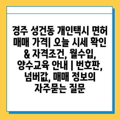 경주 성건동 개인택시 면허 매매 가격| 오늘 시세 확인 & 자격조건, 월수입, 양수교육 안내 | 번호판, 넘버값, 매매 정보