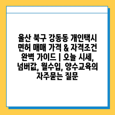 울산 북구 강동동 개인택시 면허 매매 가격 & 자격조건 완벽 가이드 | 오늘 시세, 넘버값, 월수입, 양수교육