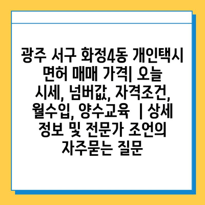 광주 서구 화정4동 개인택시 면허 매매 가격| 오늘 시세, 넘버값, 자격조건, 월수입, 양수교육 | 상세 정보 및 전문가 조언