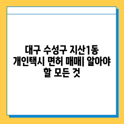 대구 수성구 지산1동 개인택시 면허 매매| 오늘 시세 & 넘버값 | 자격 조건, 월수입, 양수 교육