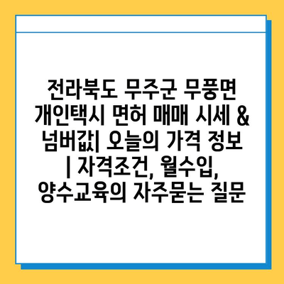 전라북도 무주군 무풍면 개인택시 면허 매매 시세 & 넘버값| 오늘의 가격 정보 | 자격조건, 월수입, 양수교육