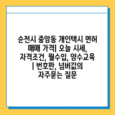 순천시 중앙동 개인택시 면허 매매 가격| 오늘 시세, 자격조건, 월수입, 양수교육 | 번호판, 넘버값