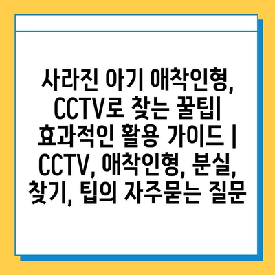 사라진 아기 애착인형, CCTV로 찾는 꿀팁| 효과적인 활용 가이드 | CCTV, 애착인형, 분실, 찾기, 팁