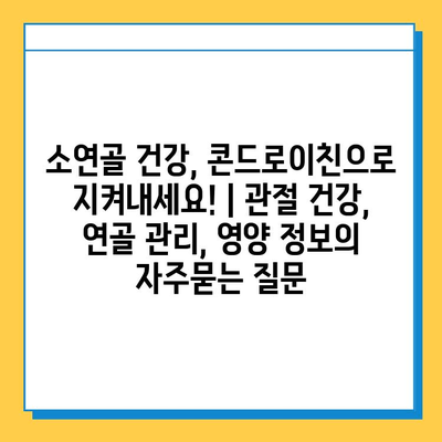 소연골 건강, 콘드로이친으로 지켜내세요! | 관절 건강, 연골 관리, 영양 정보