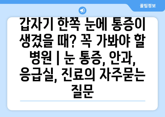 갑자기 한쪽 눈에 통증이 생겼을 때? 꼭 가봐야 할 병원 | 눈 통증, 안과, 응급실, 진료