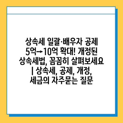 상속세 일괄·배우자 공제 5억→10억 확대! 개정된 상속세법, 꼼꼼히 살펴보세요 | 상속세, 공제, 개정, 세금