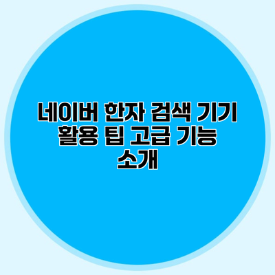 네이버 한자 검색 기기 활용 팁 고급 기능 소개