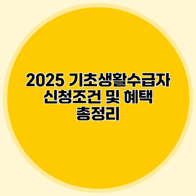 2025 기초생활수급자 신청조건 및 혜택 총정리