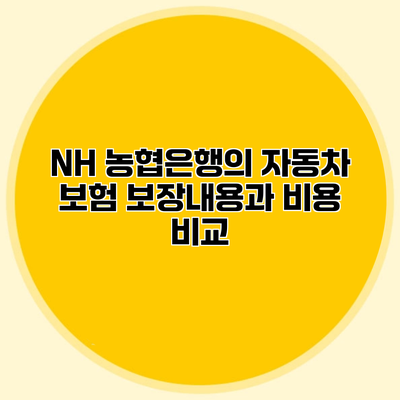 NH 농협은행의 자동차 보험 보장내용과 비용 비교