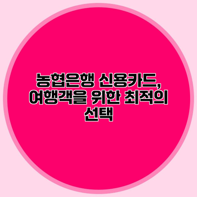 농협은행 신용카드, 여행객을 위한 최적의 선택