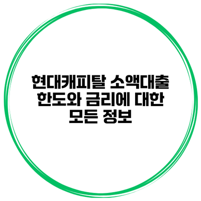 현대캐피탈 소액대출 한도와 금리에 대한 모든 정보