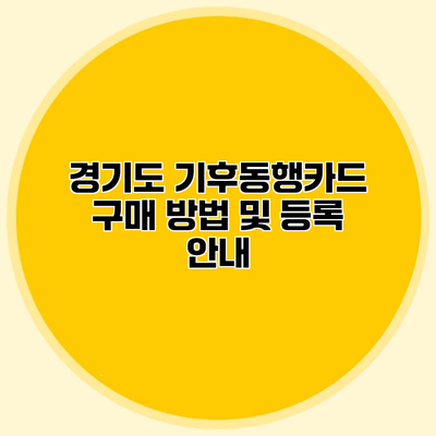 경기도 기후동행카드 구매 방법 및 등록 안내