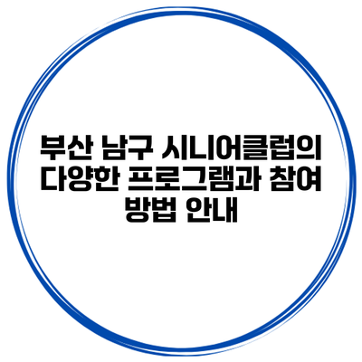 부산 남구 시니어클럽의 다양한 프로그램과 참여 방법 안내