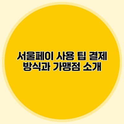 서울페이 사용 팁 결제 방식과 가맹점 소개