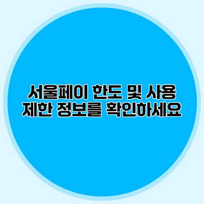 서울페이 한도 및 사용 제한 정보를 확인하세요