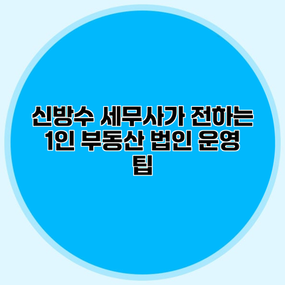 신방수 세무사가 전하는 1인 부동산 법인 운영 팁
