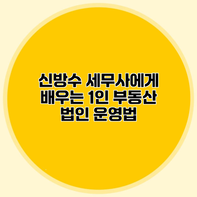 신방수 세무사에게 배우는 1인 부동산 법인 운영법